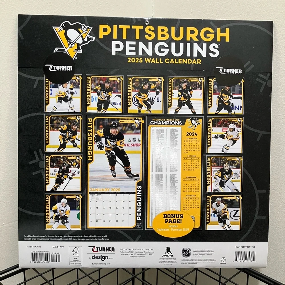 NEW Pittsburgh Penguins 2025 Wall Calendar, NHL Official Hockey 12 x 12 inches